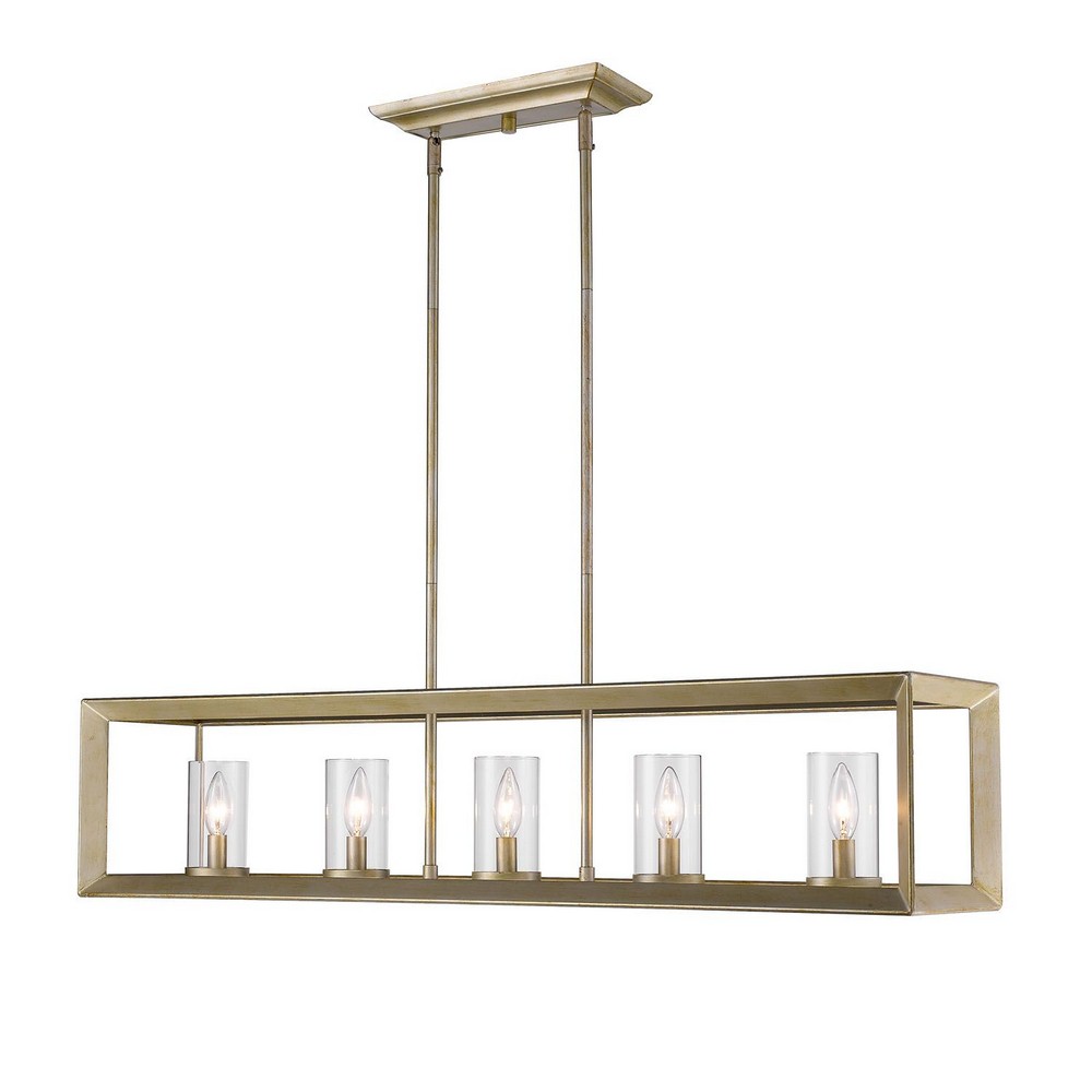 Golden Lighting-2073-LP WG-CLR-Smyth - 5 Light Linear Pendant White Gold Clear Gunmetal Bronze Finish